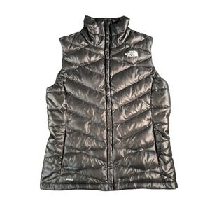 The North Face Puffer Vest Women Small Black 550 Down Quilted Full Zip Metallic